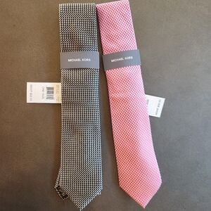 Michael Kors Silk Blend Ties Bundle Of 2 NWT Rose & Black Mini Grid Pattern